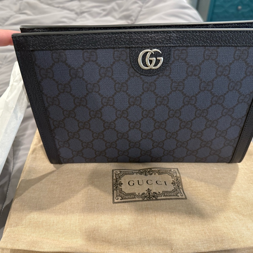 Gucci Navy and Black GG Canvas Pouch
